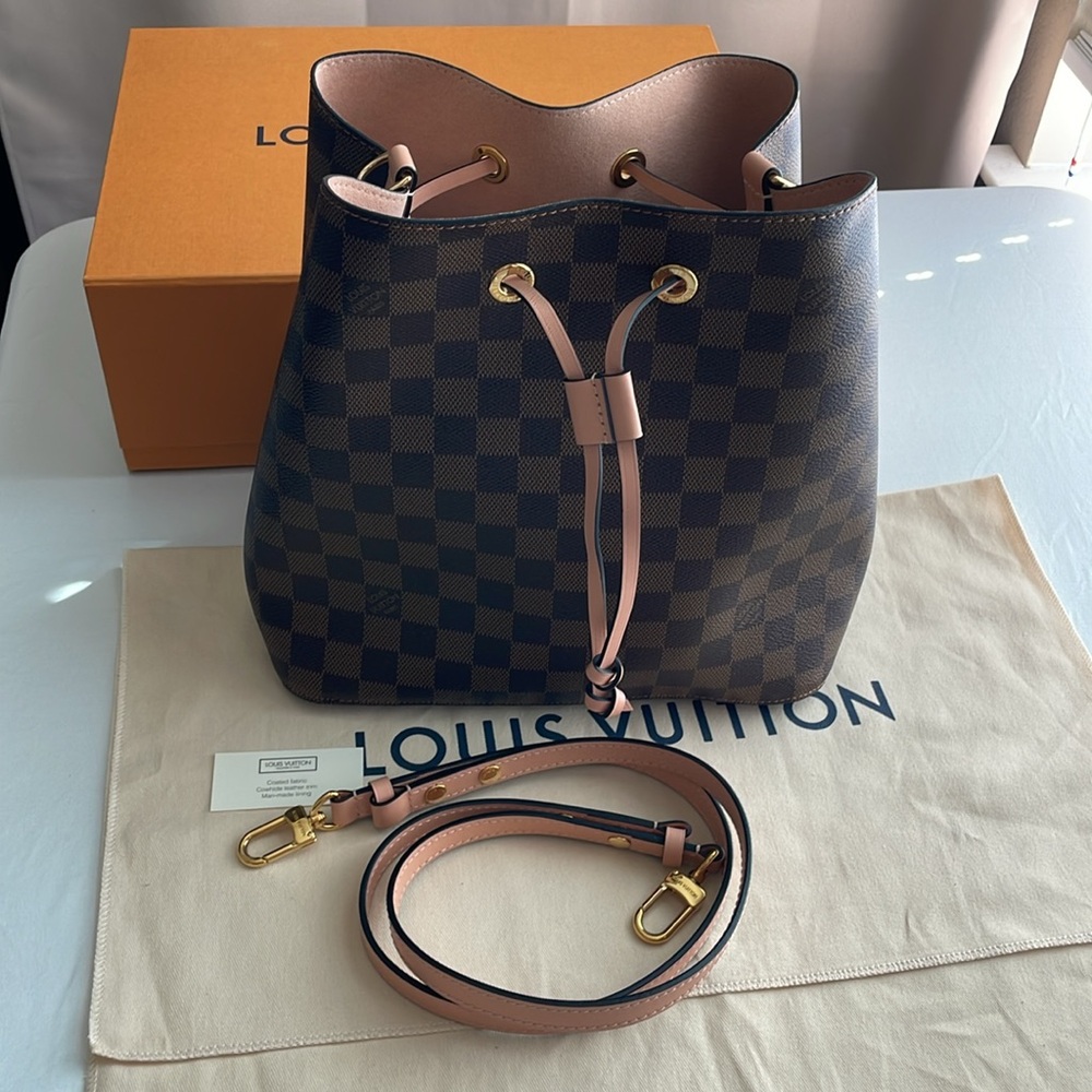 ❤️New Louis Vuitton NeoNoe MM Damier Ebene Pink Perfect Gift 💝